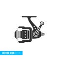 Fishing reel icon in silhouette flat style isolated on white background. Royalty Free Stock Photo