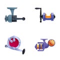 Fishing reel icons set cartoon vector. Equipment for fishing