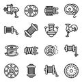 Fishing reel icons set, outline style Royalty Free Stock Photo