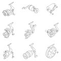 Fishing reel icons set vector outline Royalty Free Stock Photo