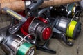 Fishing reels with line different colors