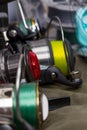 Fishing reels with line different colors