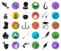 Fishing and rest black,flat icons in set collection for design. Tackle for fishing vector symbol stock web illustration. Royalty Free Stock Photo