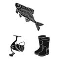 Fishing and rest black icons in set collection for design. Tackle for fishing vector symbol stock web illustration. Royalty Free Stock Photo