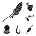 Fishing and rest black icons in set collection for design. Tackle for fishing vector symbol stock web illustration. Royalty Free Stock Photo