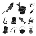 Fishing and rest black icons in set collection for design. Tackle for fishing vector symbol stock web illustration. Royalty Free Stock Photo