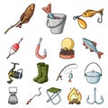 Fishing and rest cartoon icons in set collection for design. Tackle for fishing vector symbol stock web illustration. Royalty Free Stock Photo