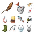 Fishing and rest cartoon icons in set collection for design. Tackle for fishing vector symbol stock web illustration. Royalty Free Stock Photo