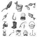 Fishing and rest monochrome icons in set collection for design. Tackle for fishing vector symbol stock web illustration. Royalty Free Stock Photo