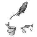 Fishing and rest monochrome icons in set collection for design. Tackle for fishing vector symbol stock web illustration. Royalty Free Stock Photo