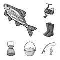 Fishing and rest monochrome icons in set collection for design. Tackle for fishing vector symbol stock web illustration. Royalty Free Stock Photo