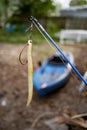 Fishing rig in frony of kayak Royalty Free Stock Photo