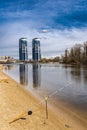 Fishing on the river in the city park