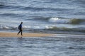 Fishing between the river and sea in `Ofir` beach, Braga, Minho, Portugal.