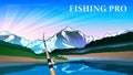 Fishing rod, Beautiful mountain landscape