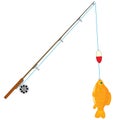 Fishing rod with caughted by fish on hook