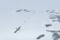 Fishing rod on a frozen lake. Ice fishing.