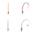 Fishing rod icons set cartoon vector. Equipment for fishing