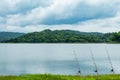 Fishing rod that is implanted on the ground at the Huai Pa Daeng. Royalty Free Stock Photo