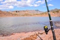 Fishing with rod on lake