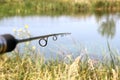 Fishing rod onl natural background closeup Royalty Free Stock Photo