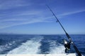 Fishing rod and reel on boat Royalty Free Stock Photo