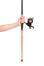 Fishing rod, reel in hand Royalty Free Stock Photo