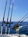 Fishing rod and reels on boat Royalty Free Stock Photo