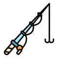 Fishing rod spinning icon color outline vector