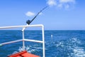 Fishing rod and squid are prepared to offshore fishing on the boat in ocean