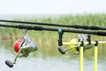 Fishing rods at Lake Balaton Royalty Free Stock Photo