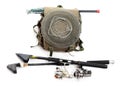 Fishing rods with reels and landing net. Royalty Free Stock Photo