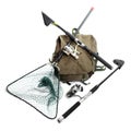 Fishing rods with reels and landing net. Royalty Free Stock Photo