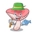 Fishing russule mushroom mascot cartoon