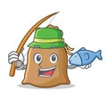 Fishing sack mascot cartoon style