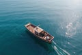 Fishing schooner from above, top view of fishing boat, generative AI. Royalty Free Stock Photo