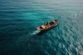 Fishing schooner from above, top view of fishing boat, generative AI. Royalty Free Stock Photo