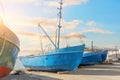 Fishing schooners on land after fishing in the sea