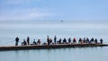 Fishing on sea pier in Sochi, Russia