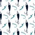 Fishing seamless pattern with spoon-bait and hook