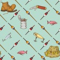 Fishing Seamless Pattern Royalty Free Stock Photo