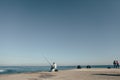 Fishing on the seashore of Barcelona Spain