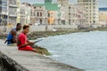 Fishing from the seawall in Havana Royalty Free Stock Photo