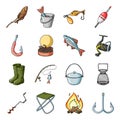 Fishing set icons in cartoon style. Big collection of fishing vector symbol stock illustration