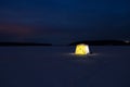 Fishing Shelter Of Tent On Ice Winter. Royalty Free Stock Photo