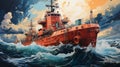 Dreamy Submarine Sailing Ship In Aggressive Digital Illustration Style