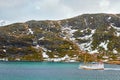 Fishing ship in fjord in Norway Royalty Free Stock Photo