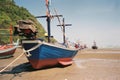 Fishing ship Landing on Beach. Pran, Thailand. Royalty Free Stock Photo