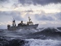 Fishing ship in strong storm. Royalty Free Stock Photo