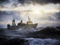Fishing ship in strong storm. Royalty Free Stock Photo